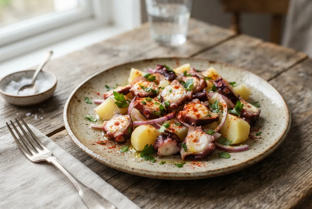 Ensalada de pulpo con patatas y pimentón dulce