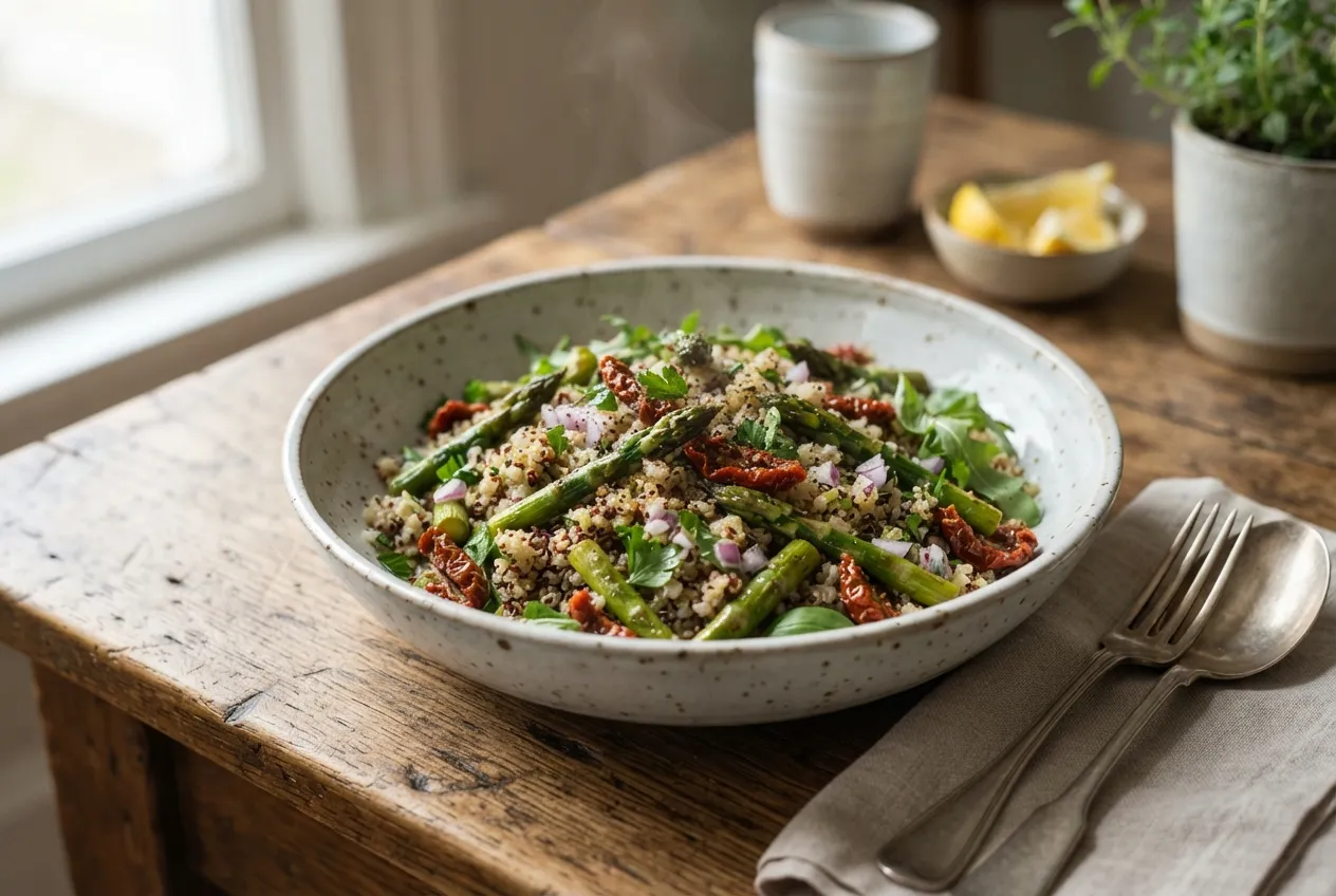 Ensalada de quinoa con espárragos y tomates secos