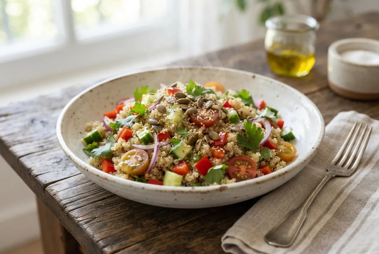 Ensalada de quinoa con vegetales y semillas