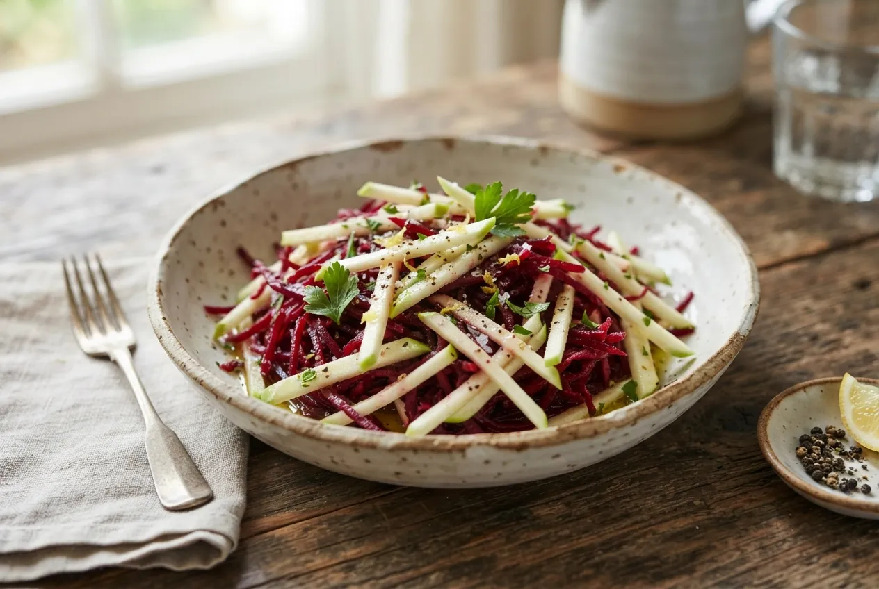 Ensalada de remolacha cruda con manzana y limón