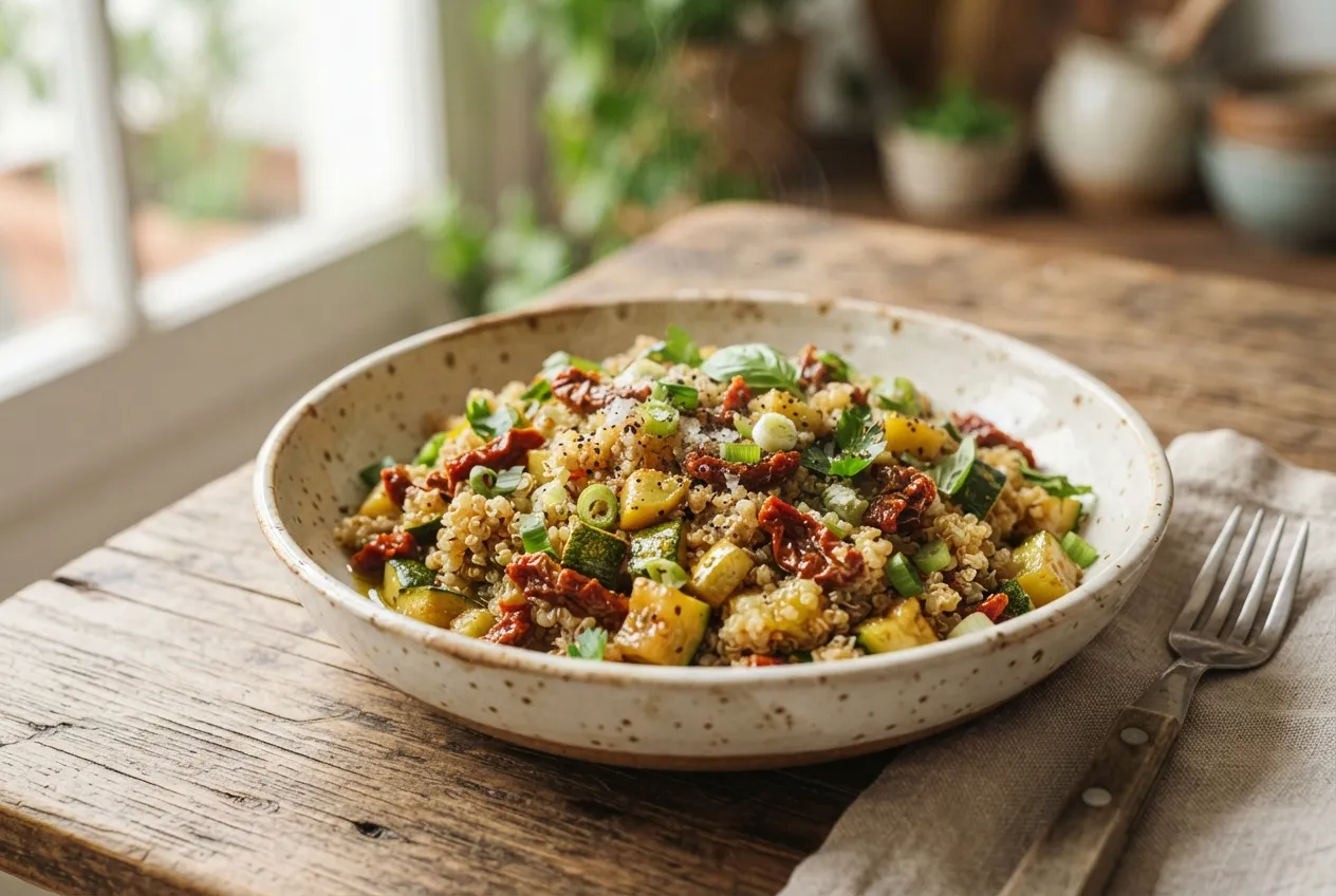 Ensalada templada de quinoa con zapallitos y tomates secos