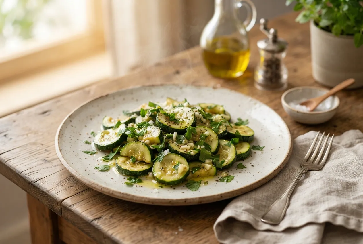 Ensalada de zapallitos salteados con ajo y perejil