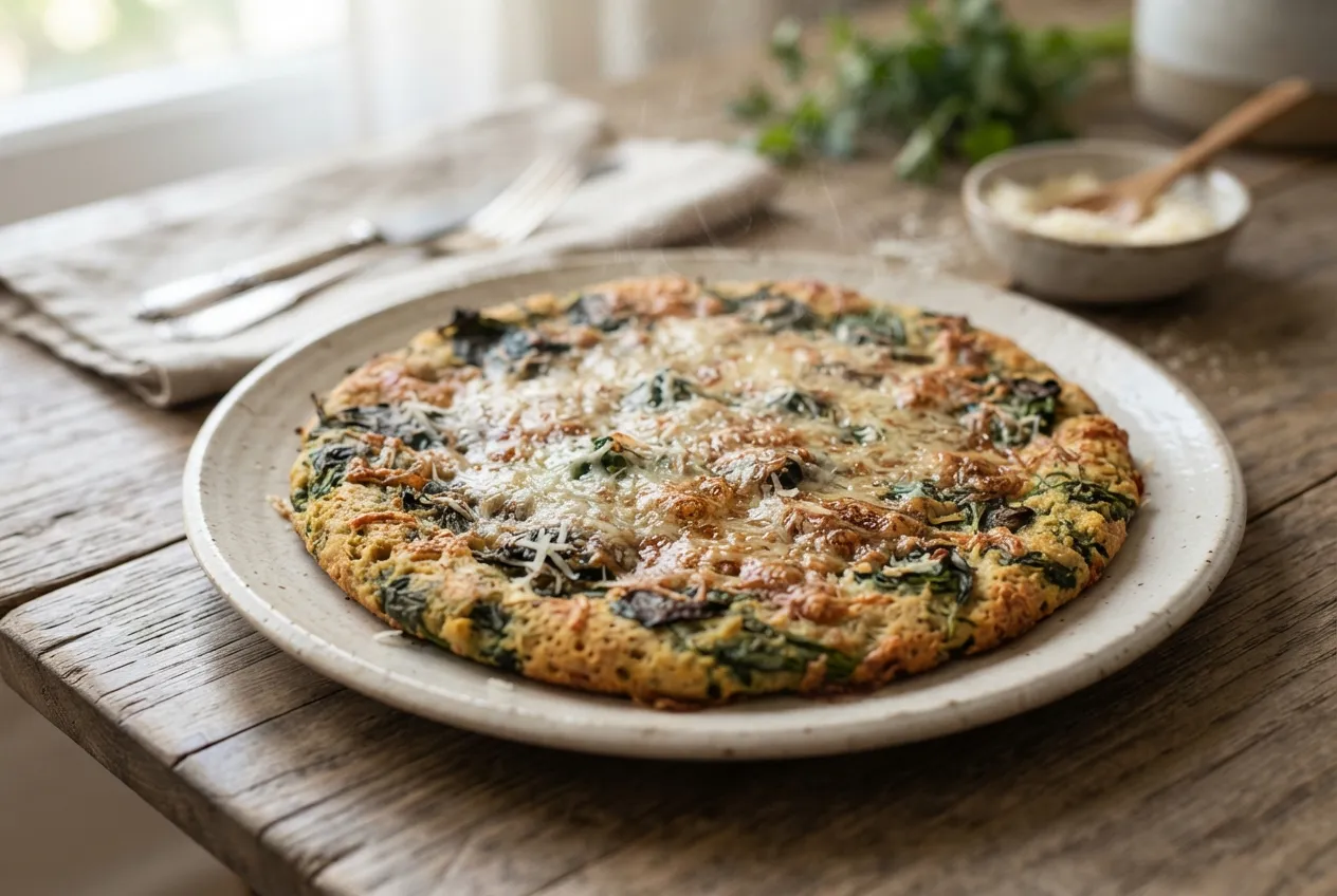 Fainá de espinaca con queso parmesano rallado