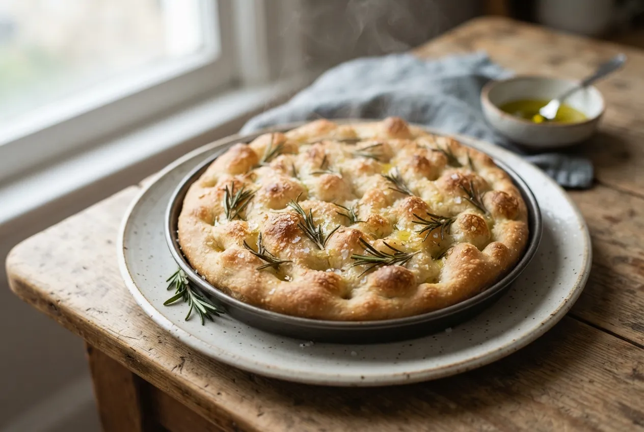 Focaccia casera con romero y sal gruesa