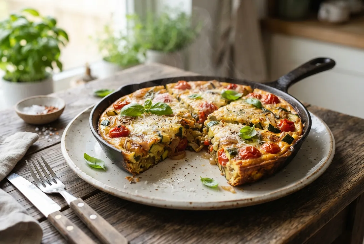 Frittata de zapallitos con tomate y albahaca
