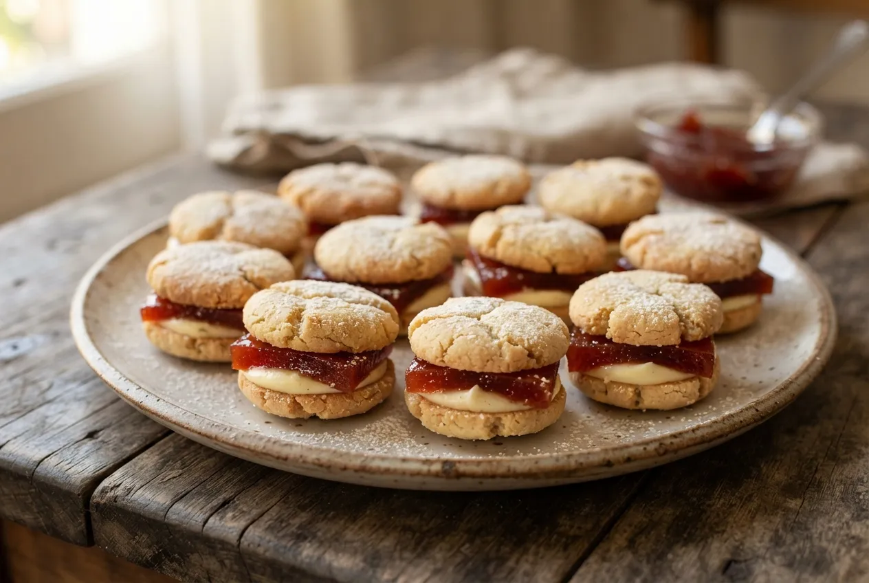 Galletitas rellenas de dulce de membrillo y queso crema
