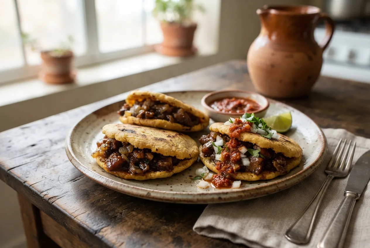Gorditas de chicharrón prensado con salsa de chile