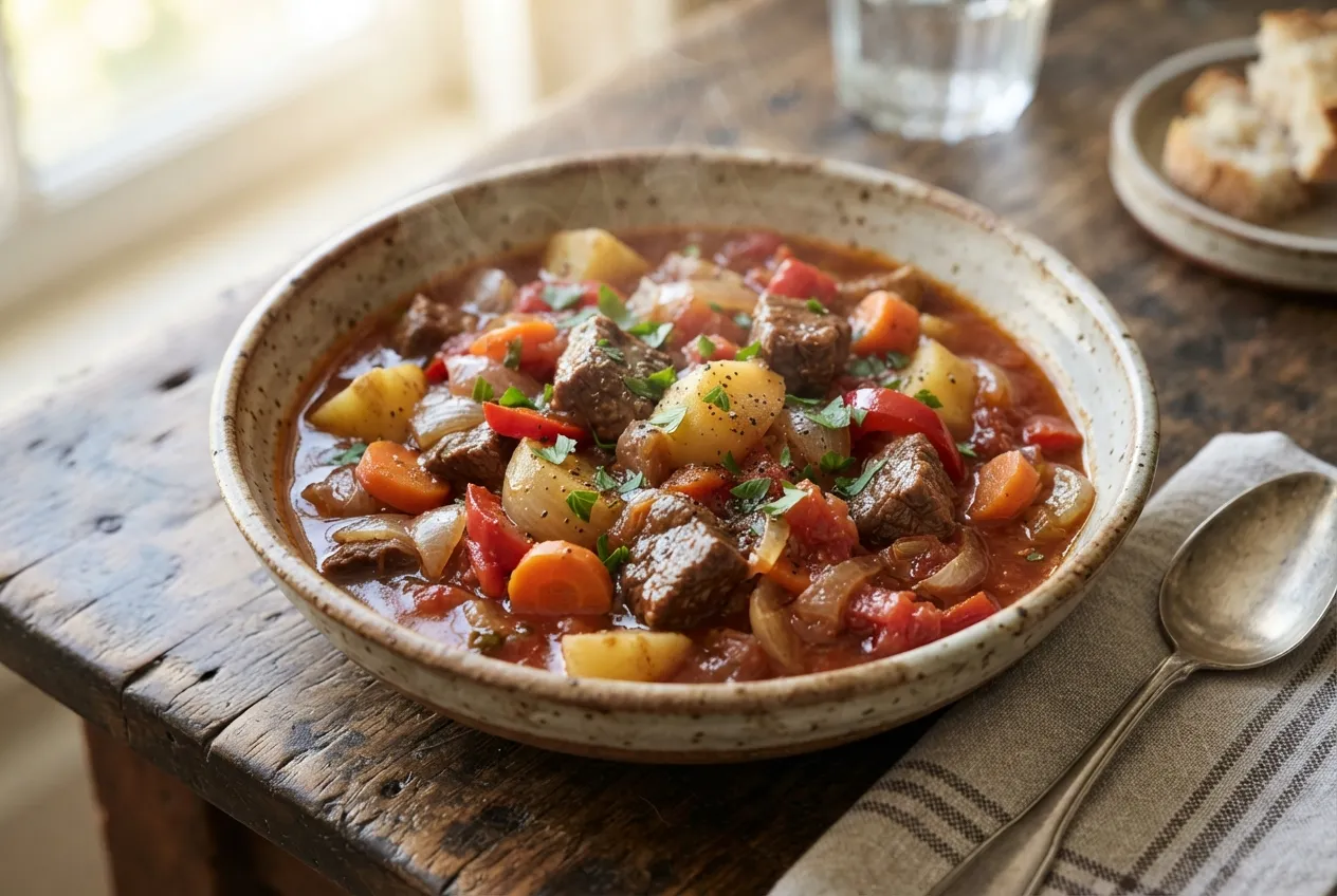 Guiso carrero con carne, verduras y comino