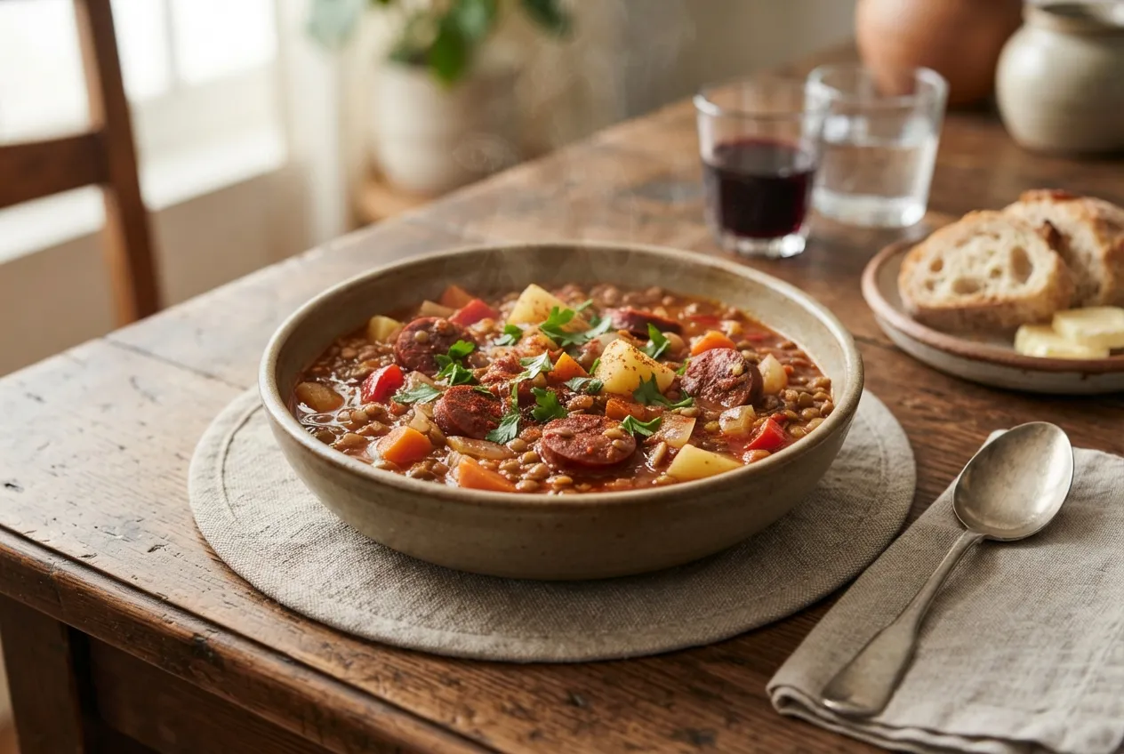 Guiso de lentejas con chorizo y vegetales