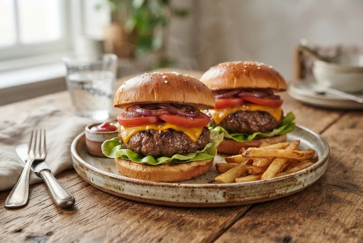 Hamburguesas caseras de carne con lechuga y tomate