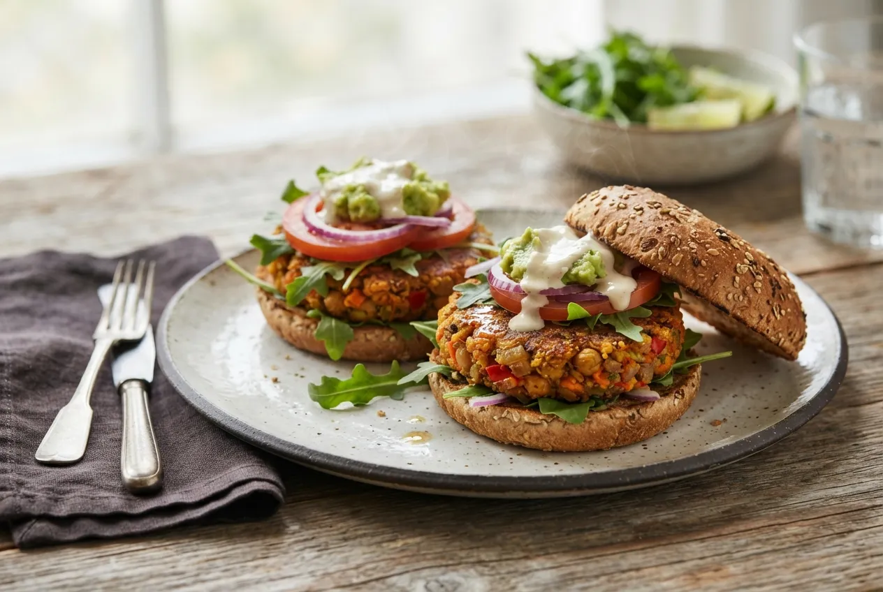Hamburguesas vegetarianas de garbanzos y verduras caseras