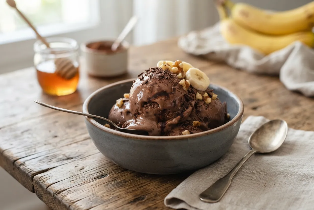 Helado casero de banana y chocolate sin máquina