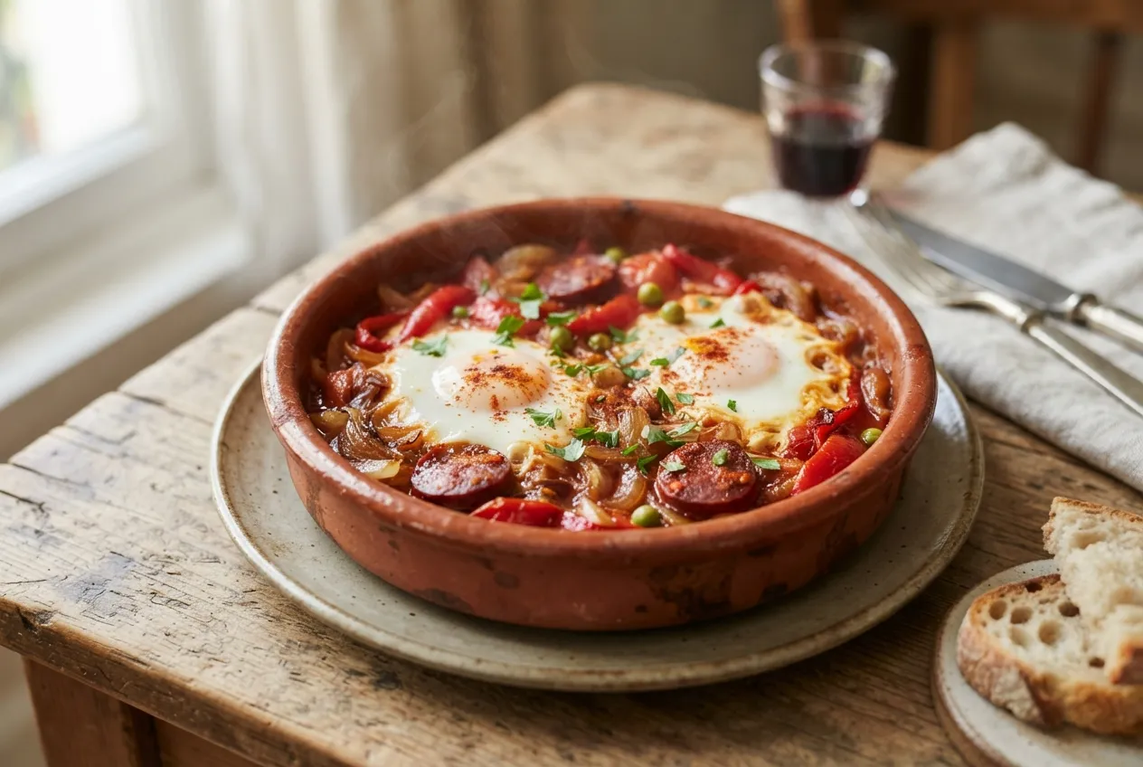Huevos a la flamenca con chorizo y tomate