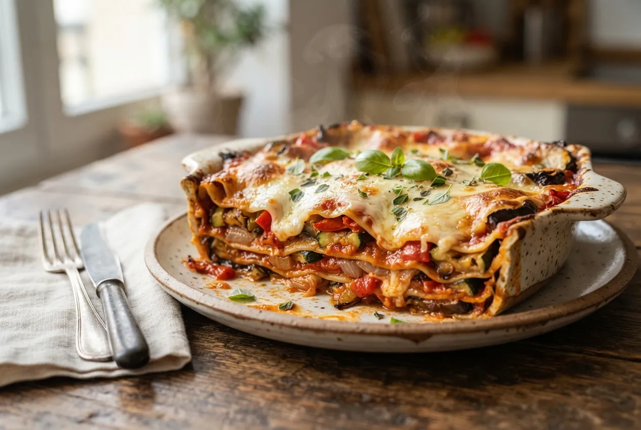 Lasagna de verduras grilladas y queso mozzarella