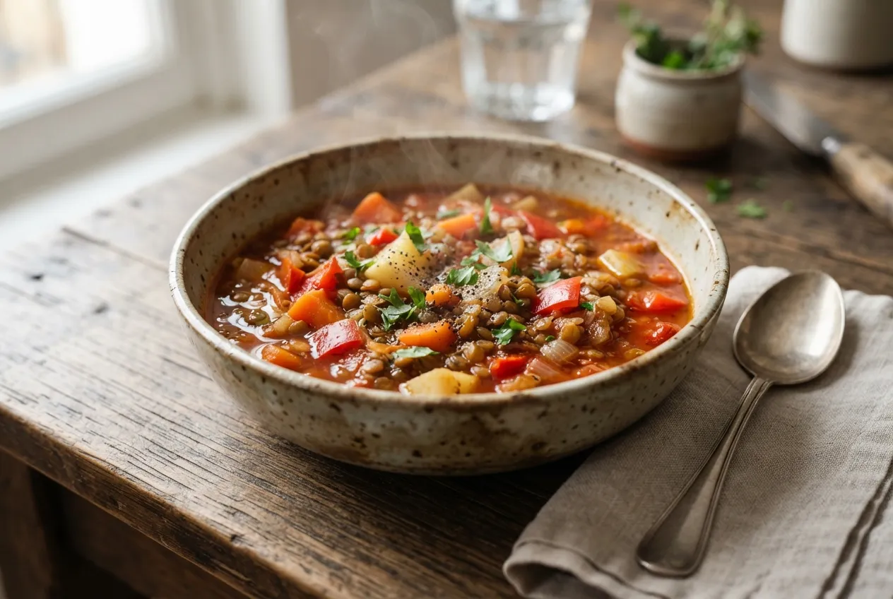 Lentejas estofadas con verduras y especias argentinas