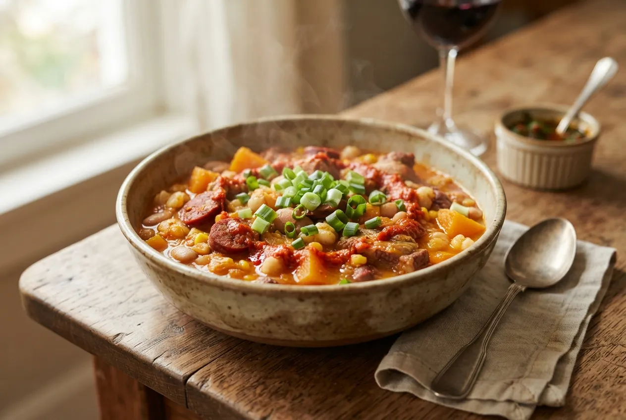 Locro argentino con zapallo y maíz