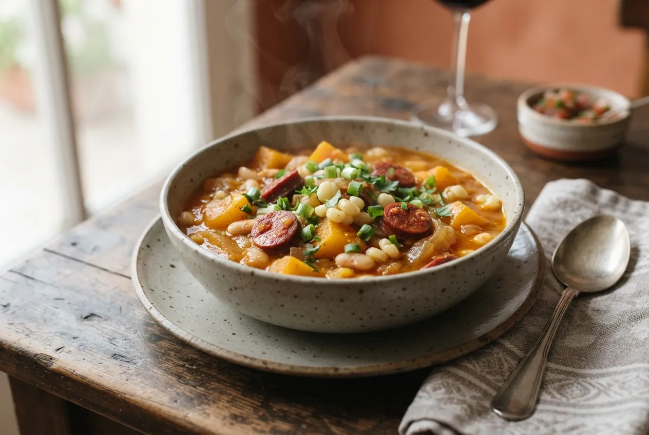 Locro argentino con zapallo, porotos y maíz para fechas patrias