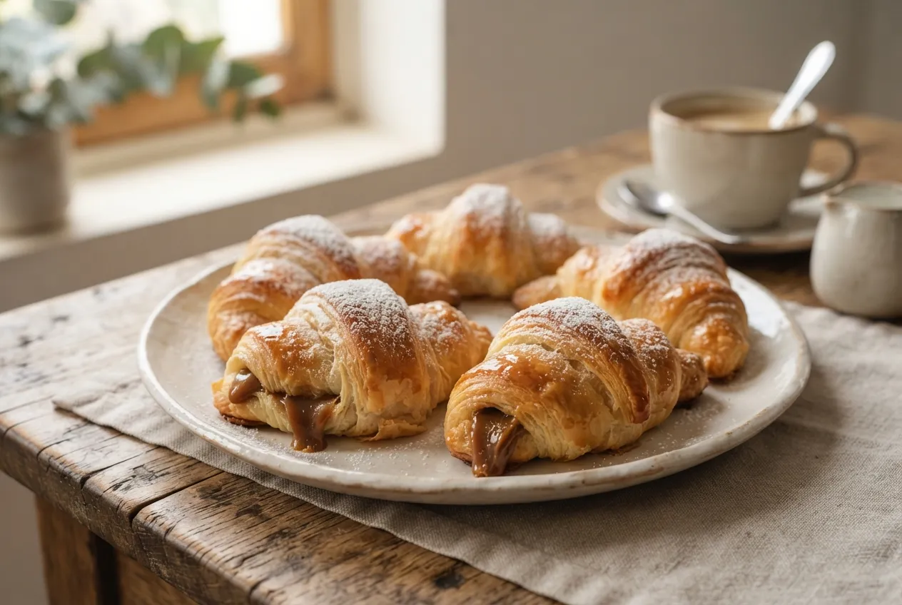 Medialunas rellenas de dulce de leche para desayuno casero