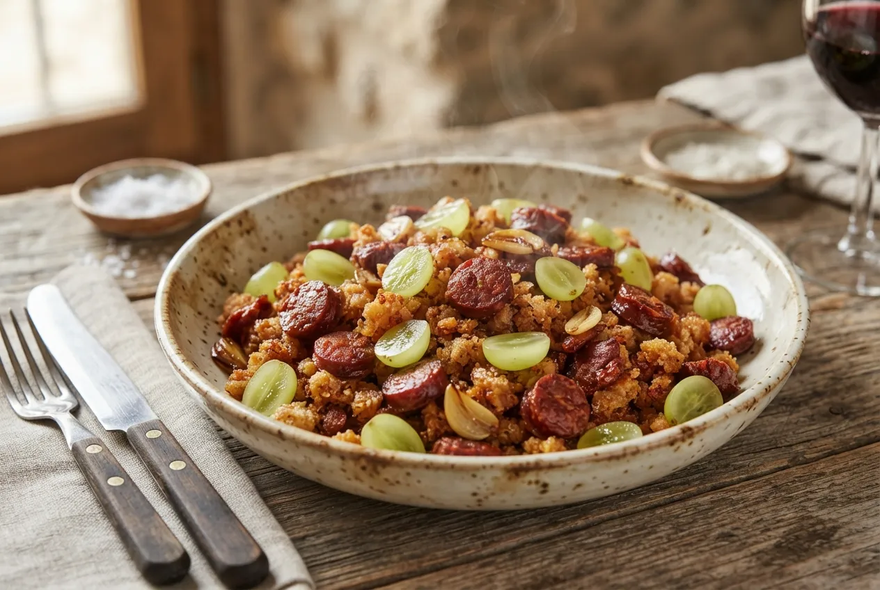 Migas extremeñas con chorizo y uvas