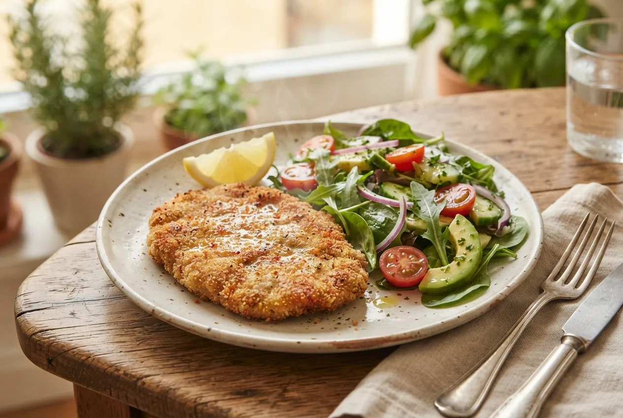 Milanesa de soja con ensalada fresca para una comida ligera