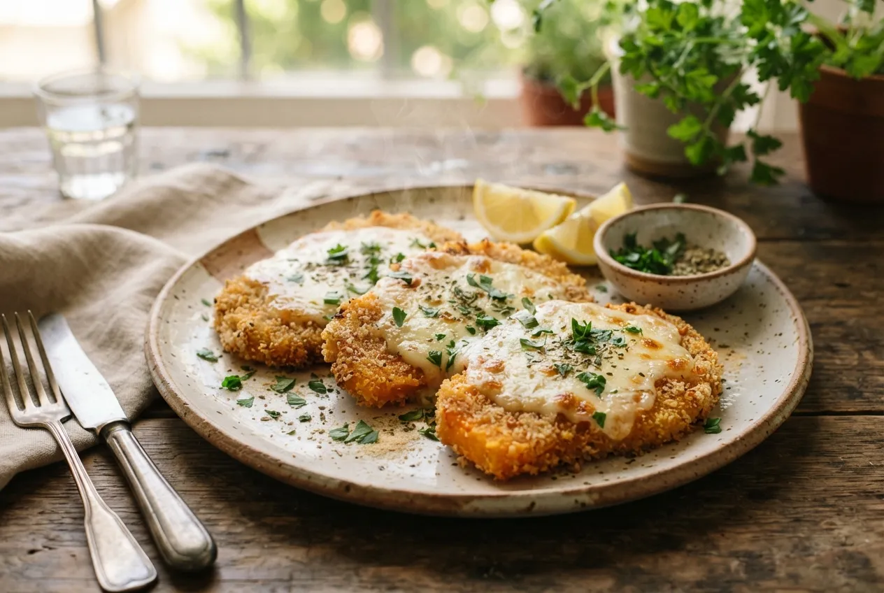 Milanesas de calabaza con queso y hierbas para plato vegetariano