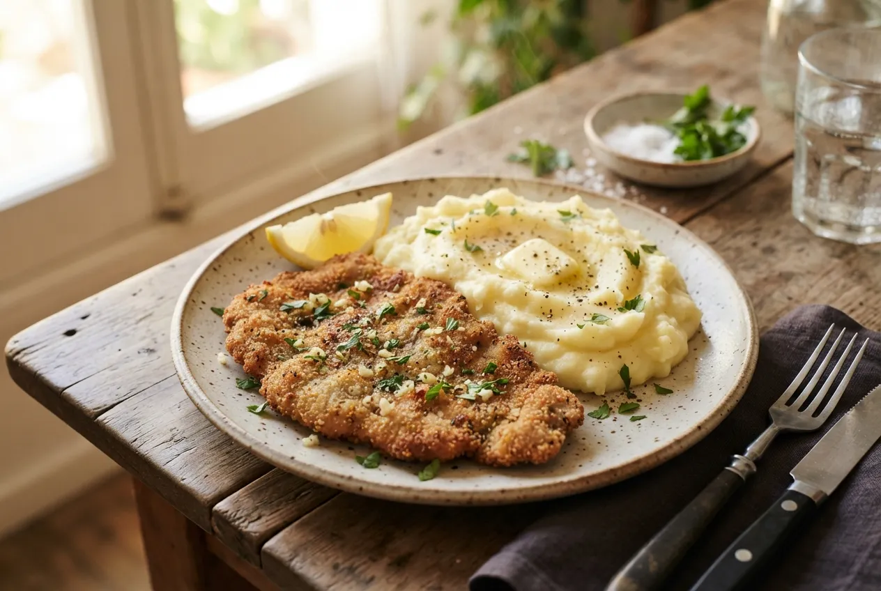 Milanesas de carne vacuna clásicas con puré de papas