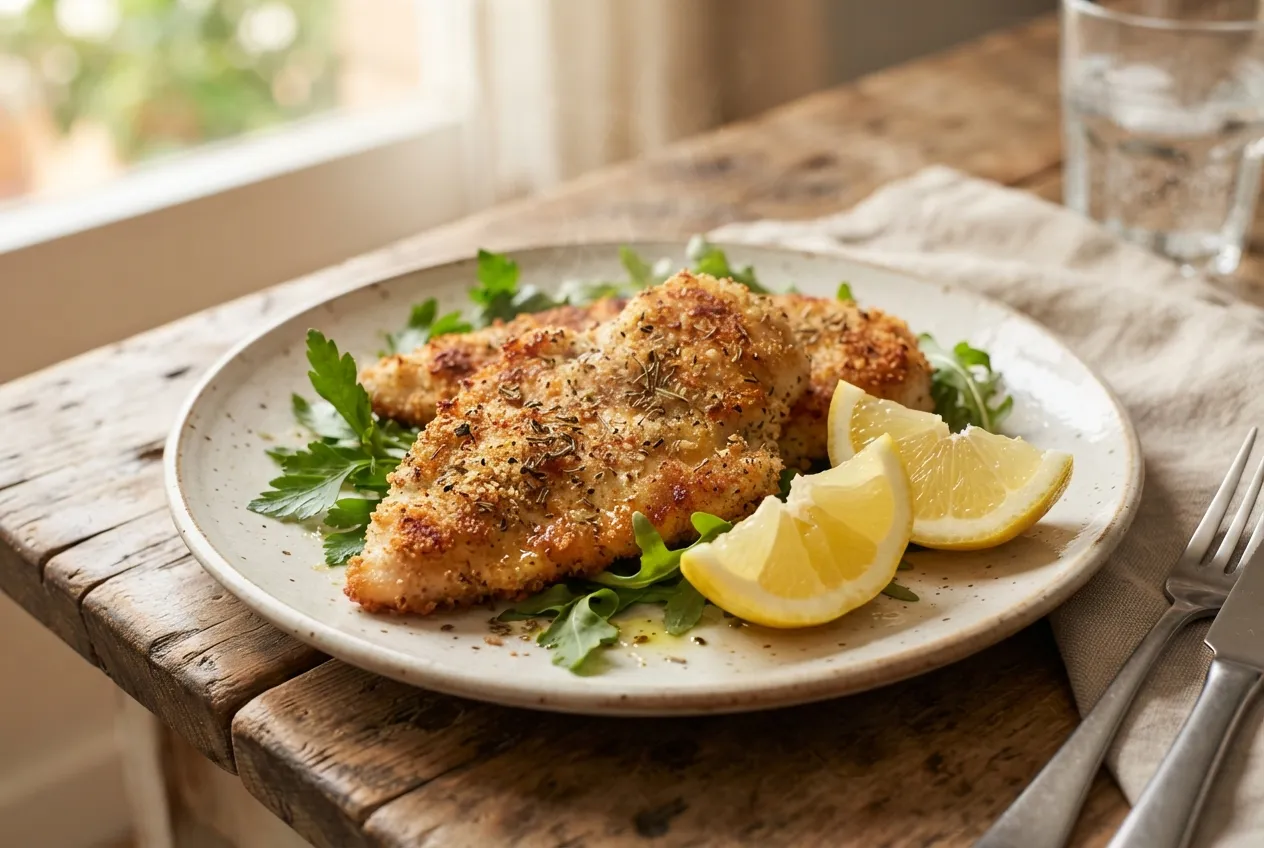 Milanesas de pollo al horno con especias y limones
