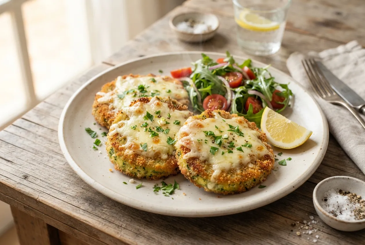 Milanesas vegetarianas de zapallito con queso rallado