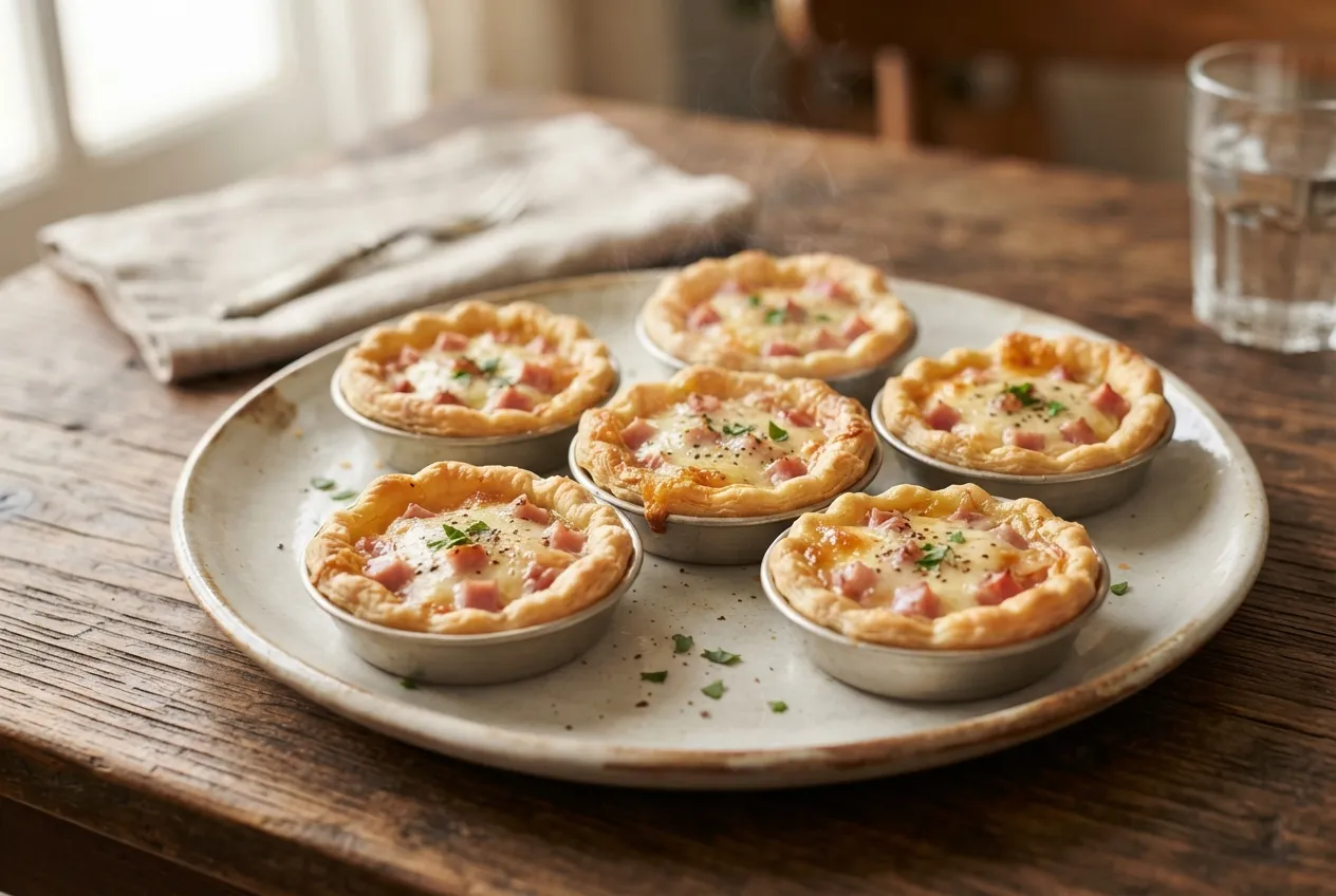 Mini tartas de jamón y queso con masa casera para la cena