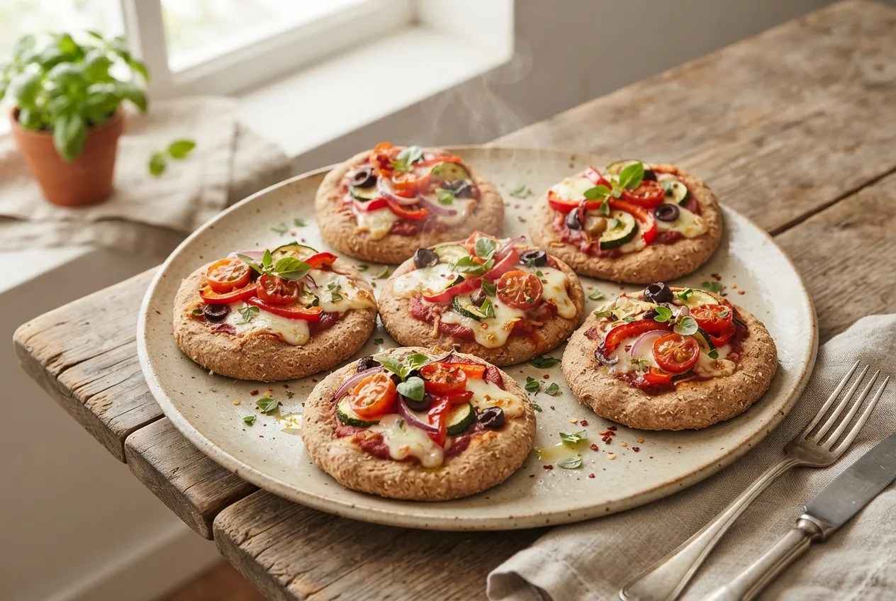 Minipizzas caseras con masa integral y verduras