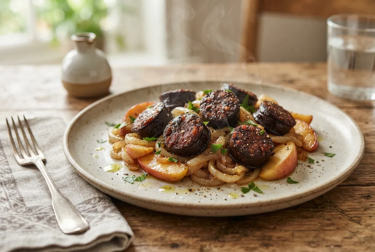Morcilla con manzana y cebolla en air fryer