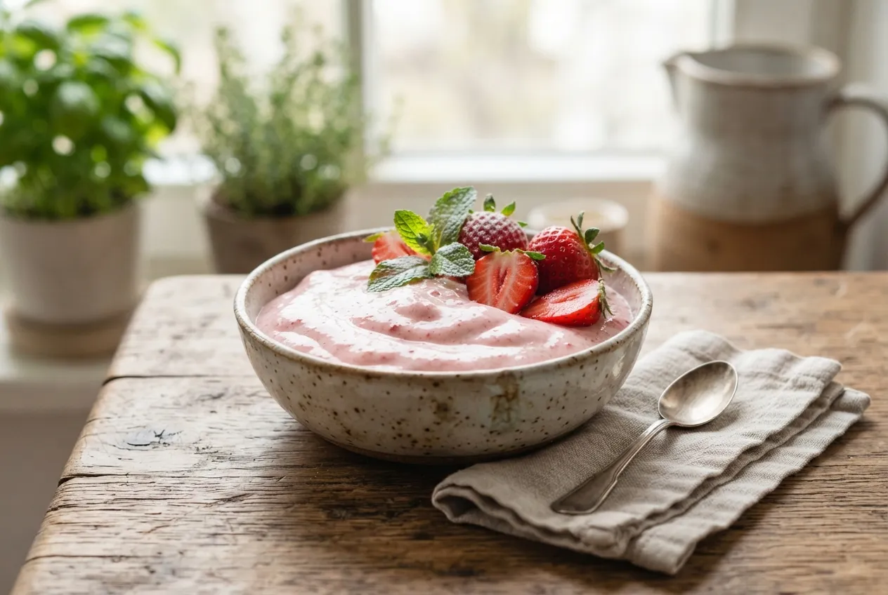 Mousse de frutilla sin crema para postres livianos