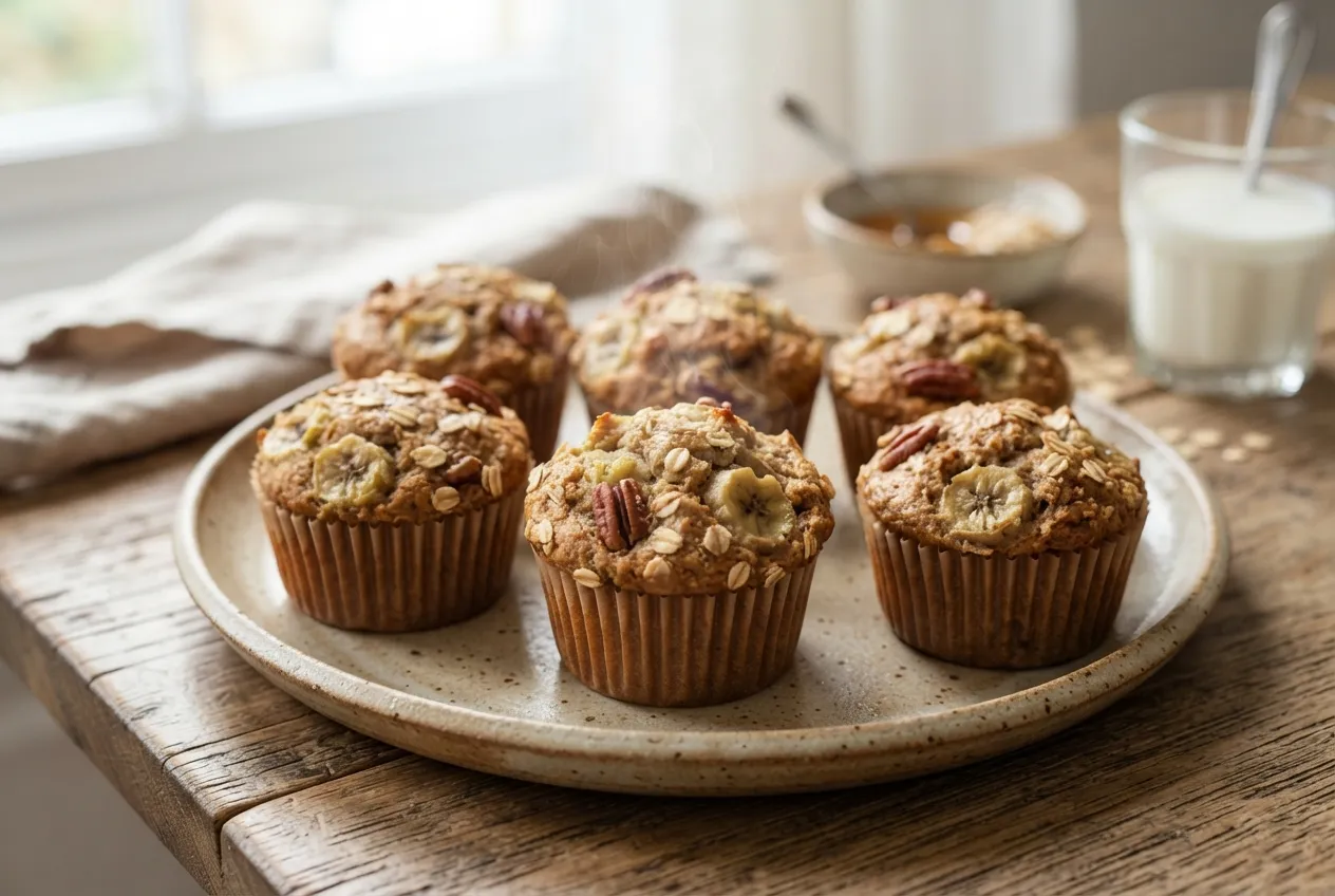 Muffins integrales de banana y avena para un desayuno saludable