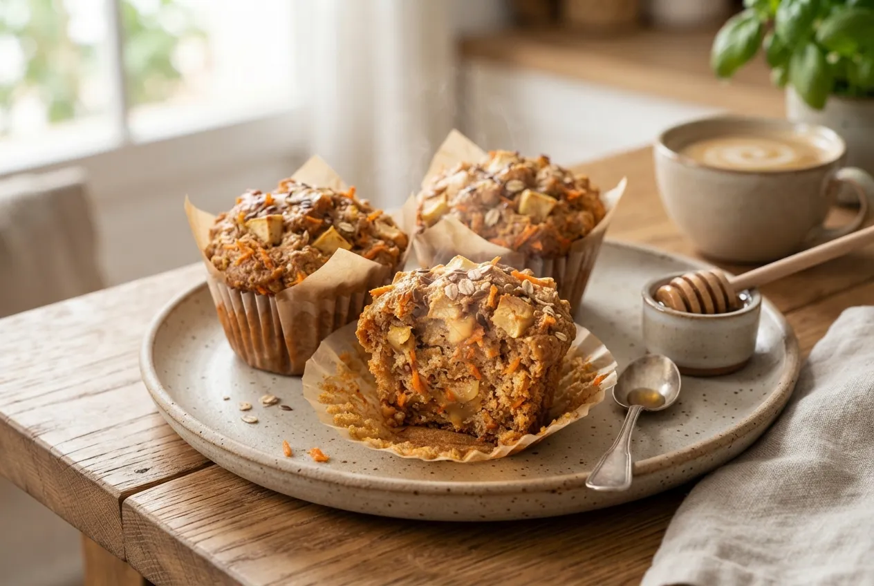 Muffins integrales con zanahoria y manzana para desayunos