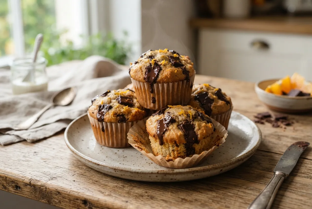 Muffins de naranja y chocolate para un desayuno diferente