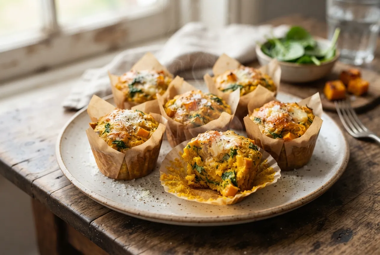 Muffins salados de calabaza y espinaca sin harina refinada