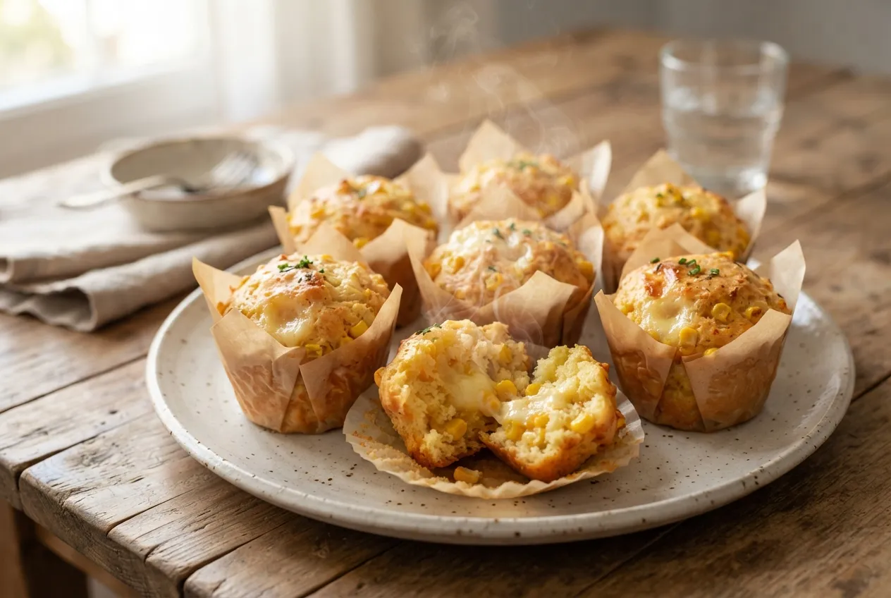Muffins salados de choclo y queso para desayuno rápido