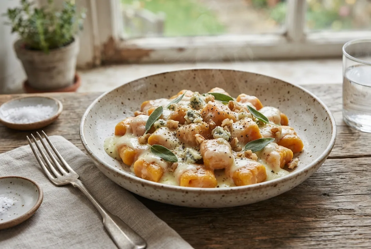 Ñoquis de calabaza con salsa de queso azul