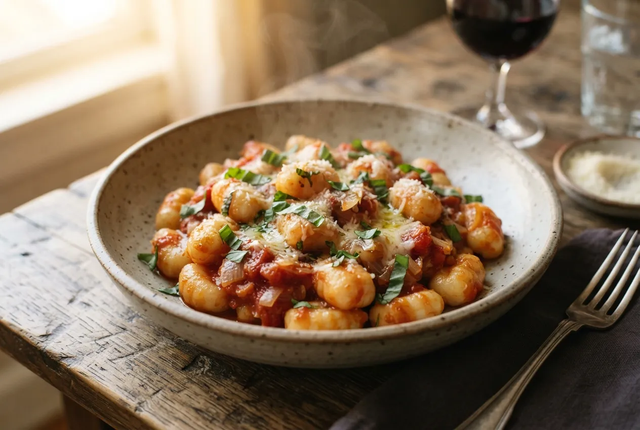 Ñoquis caseros de papa con salsa mixta