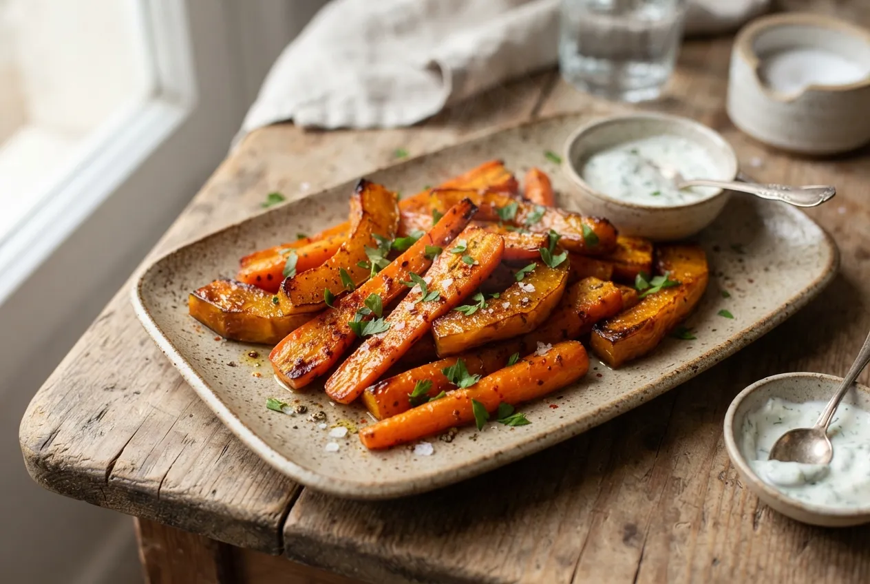 Palitos de zanahoria y calabaza al horno con especias suaves