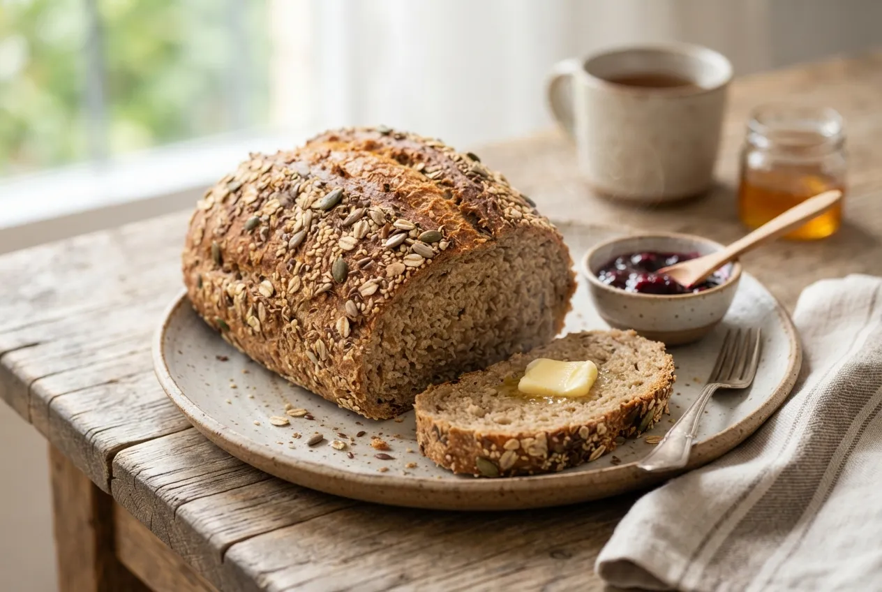 Pan casero de avena con semillas para un desayuno saludable