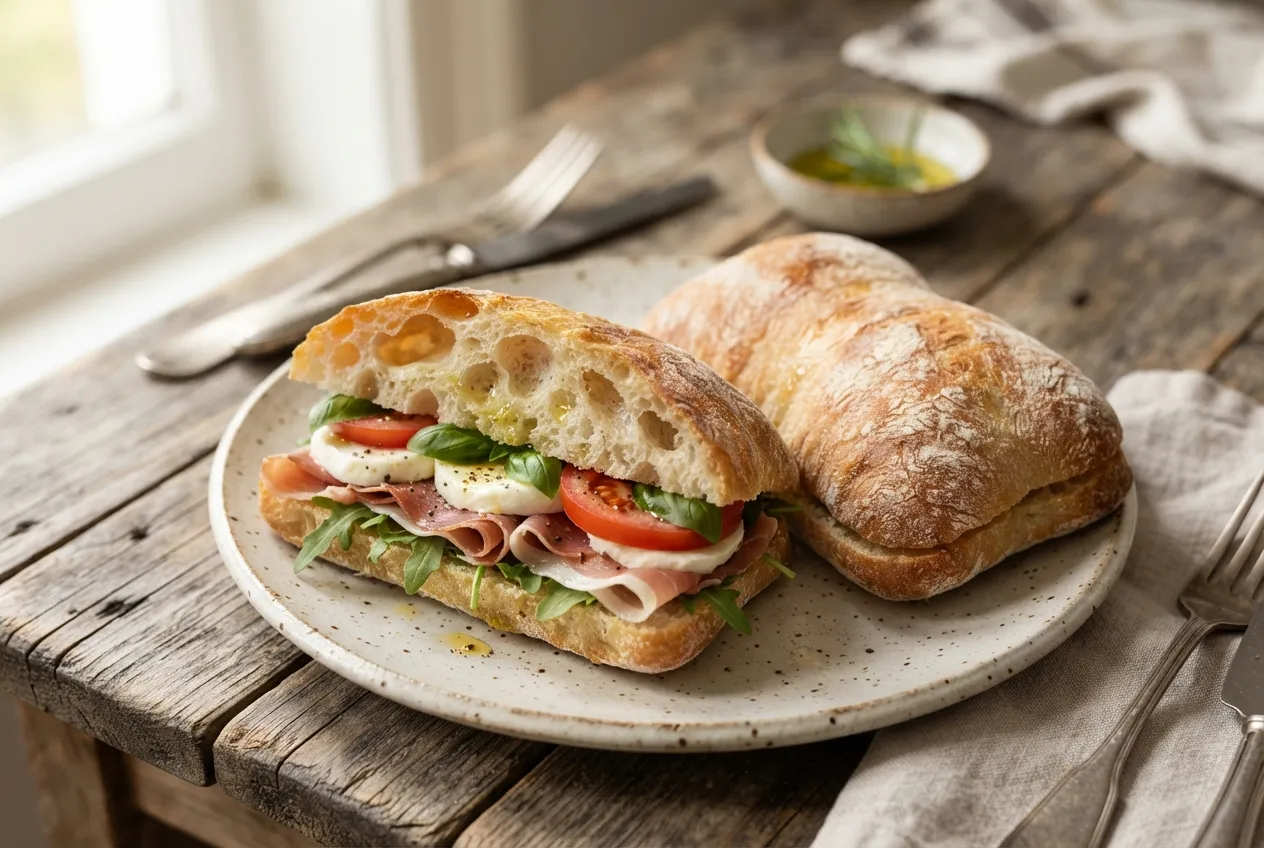 Pan casero italiano tipo ciabatta para sándwiches