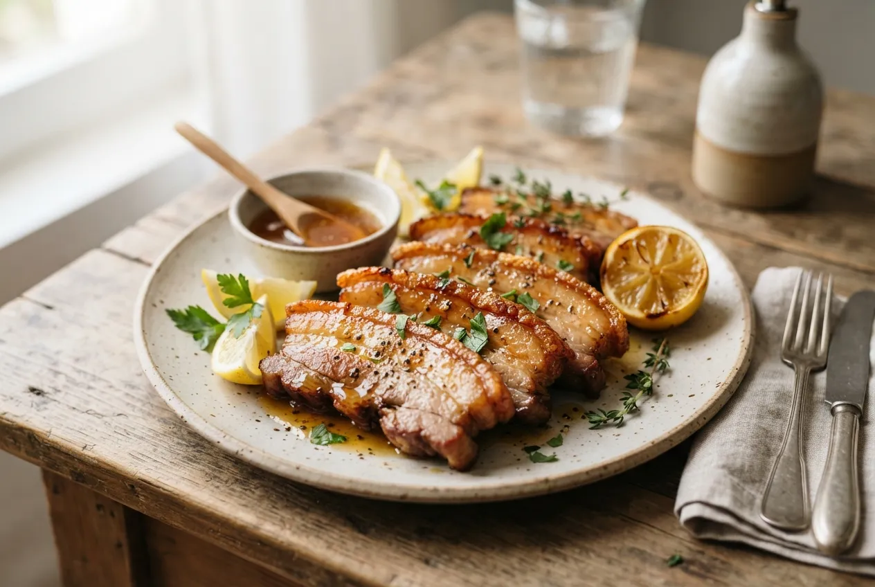 Panceta crocante al horno con miel y limón