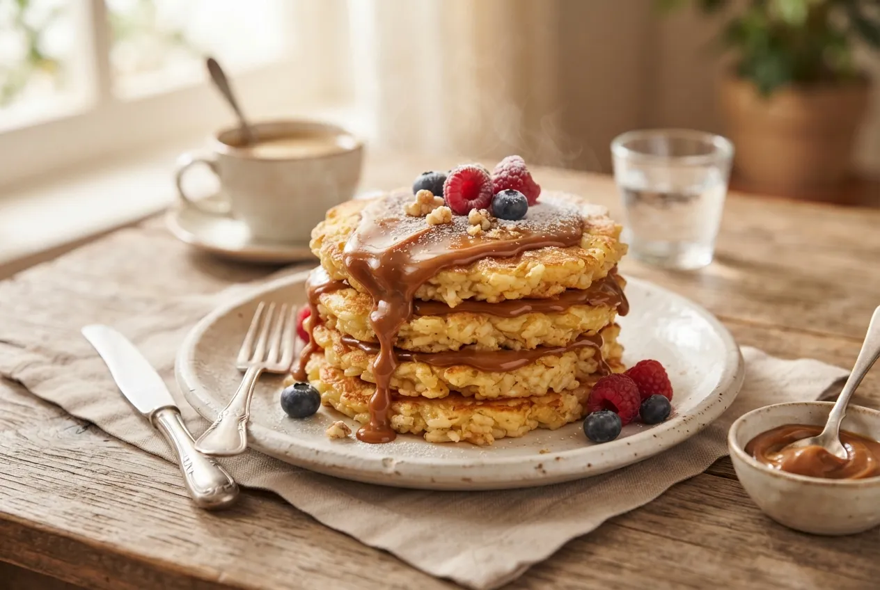 Panqueques de arroz con dulce de leche para el desayuno