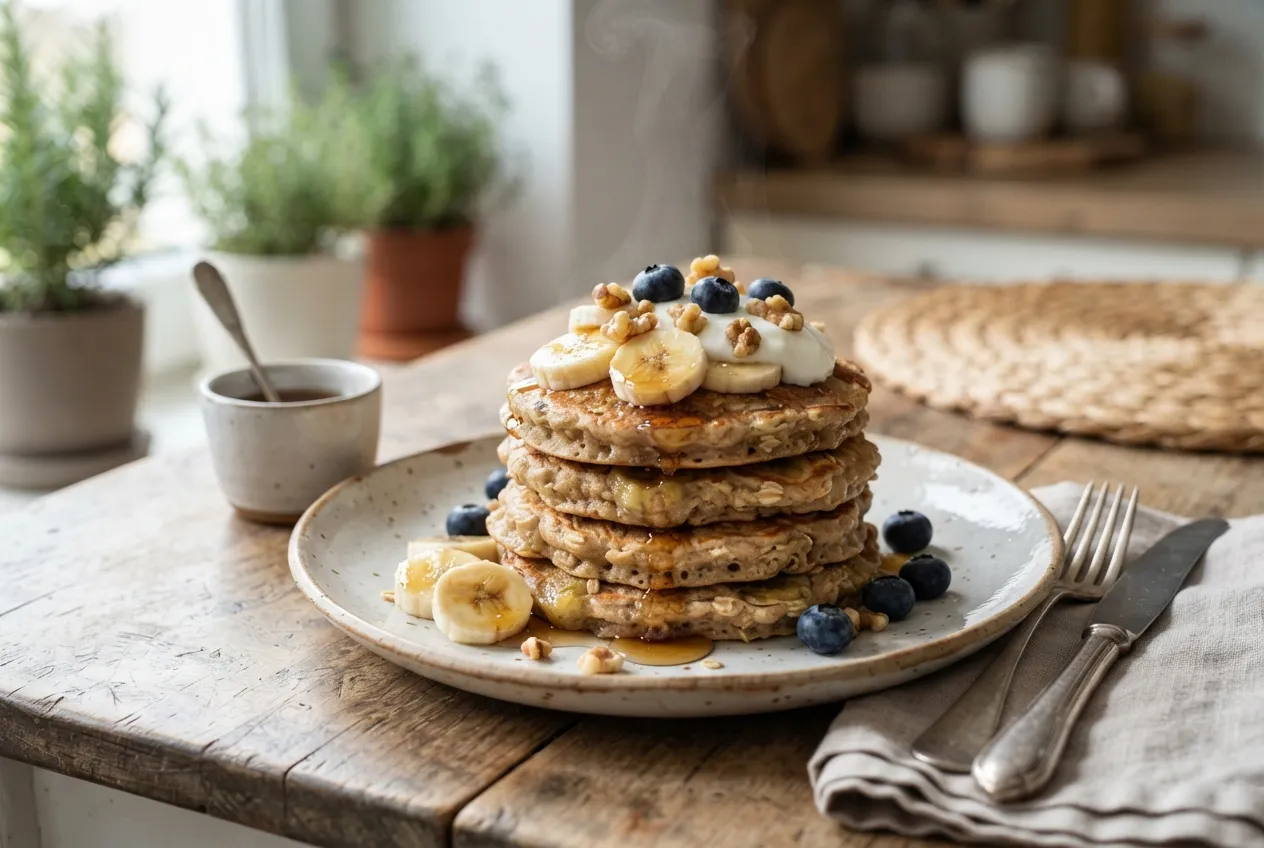 Panqueques de avena y banana para un desayuno saludable