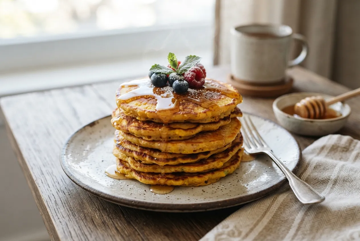 Panqueques de maíz con miel para desayunos tradicionales