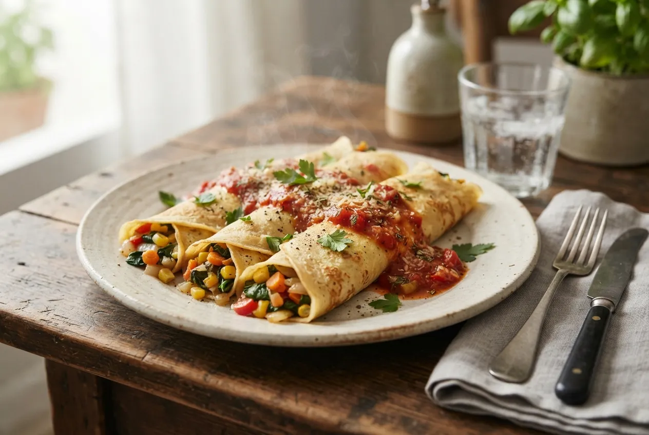 Panqueques salados rellenos de verdura