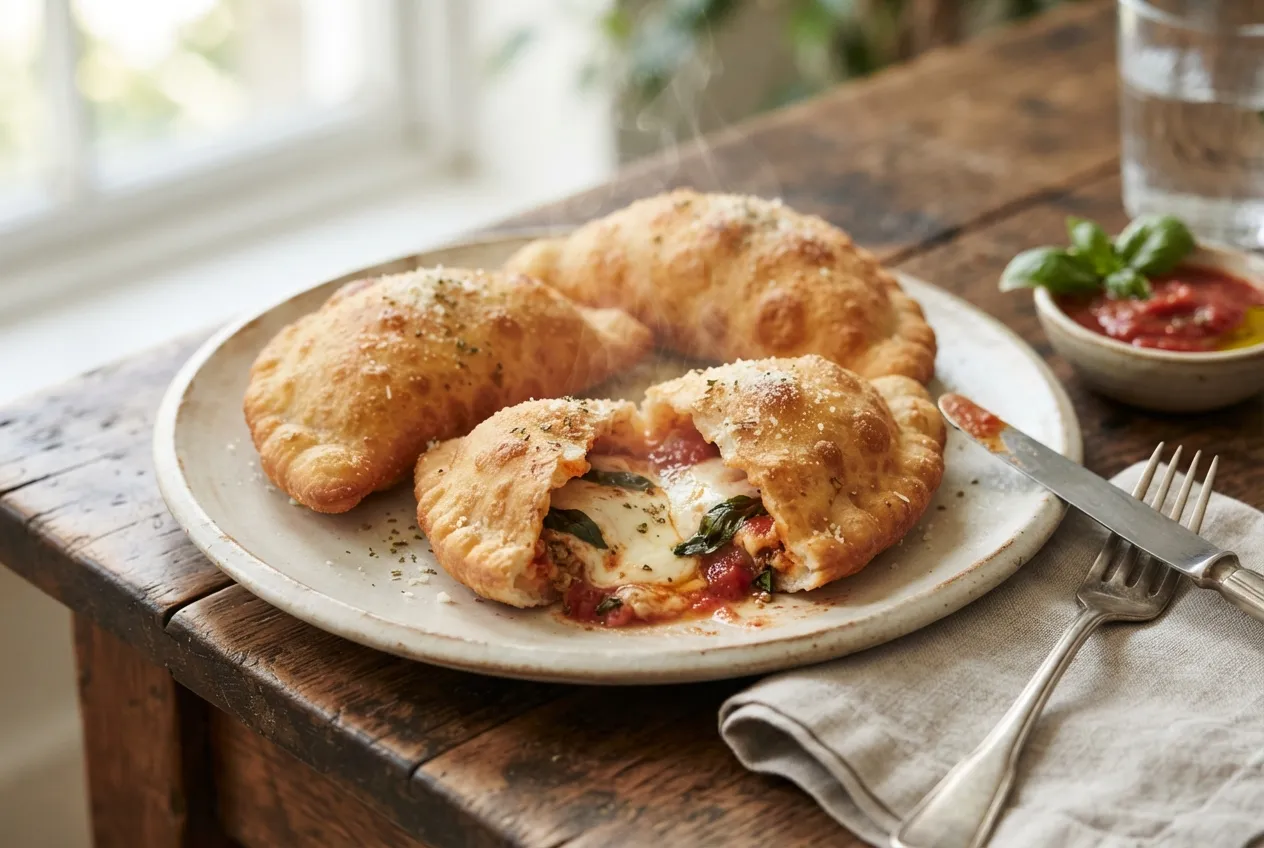 Panzerotti fritos rellenos de mozzarella y tomate
