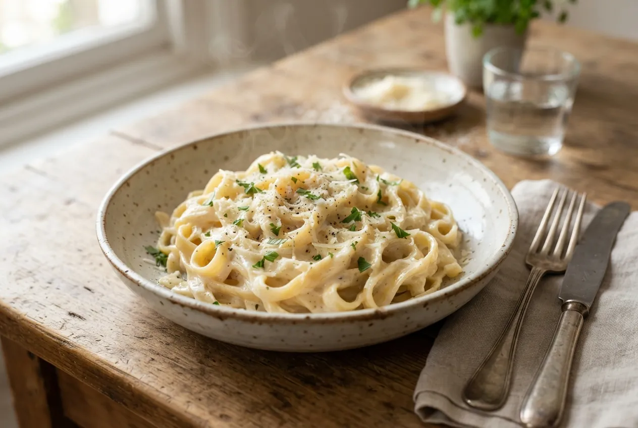 Pasta Alfredo con Crema y Queso Parmesano
