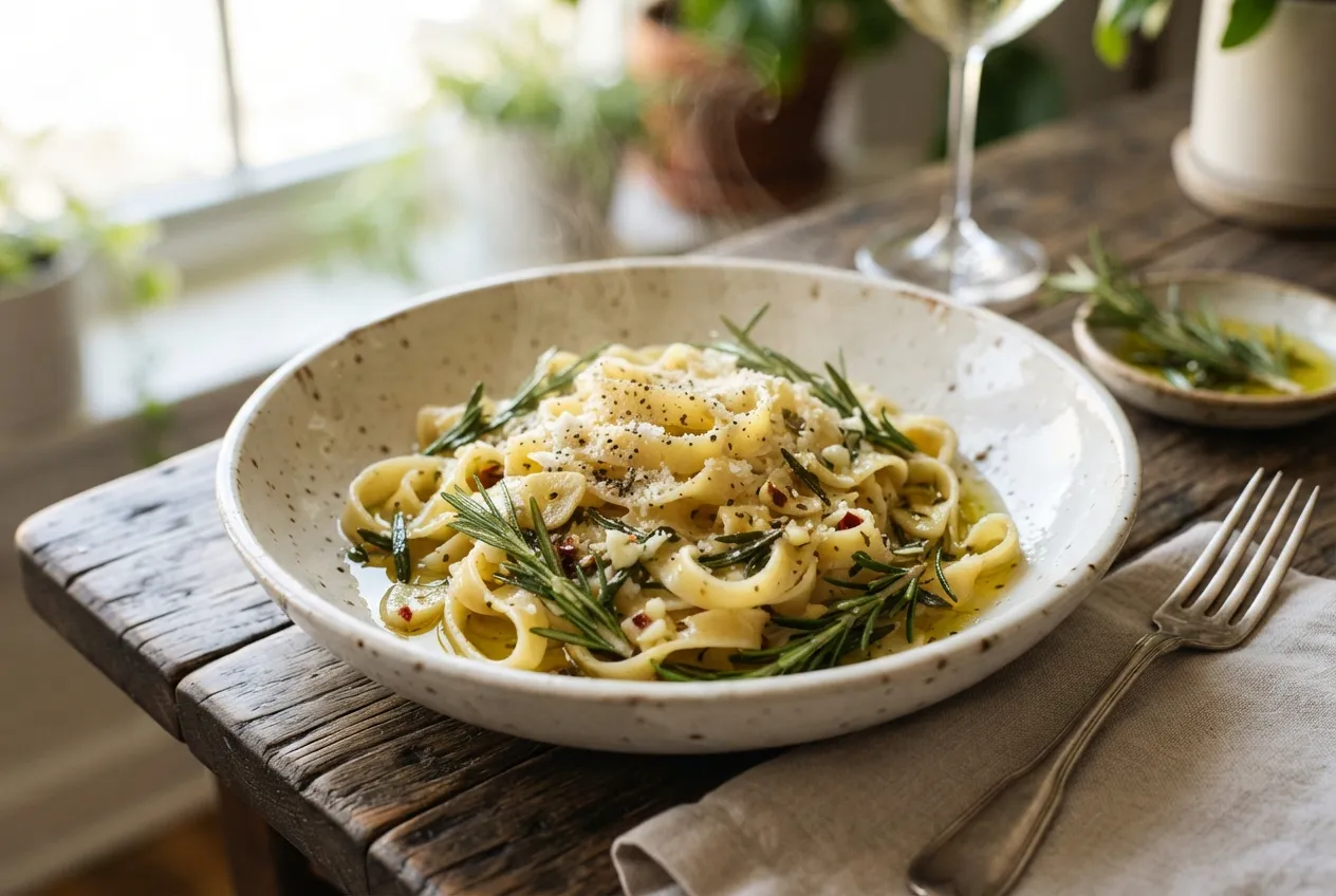 Pasta fresca con salsa de romero y aceite de oliva